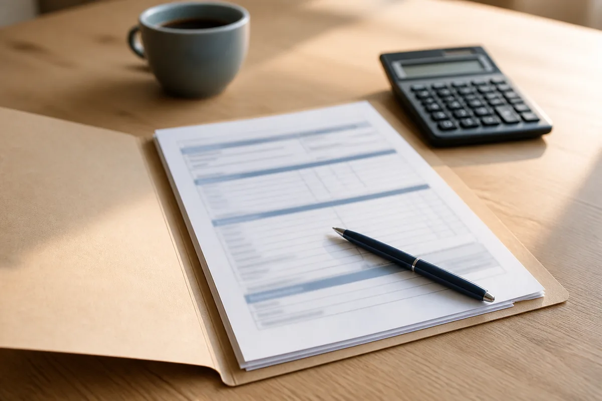 Dossier administratif ouvert avec formulaires et stylo sur une table de bureau