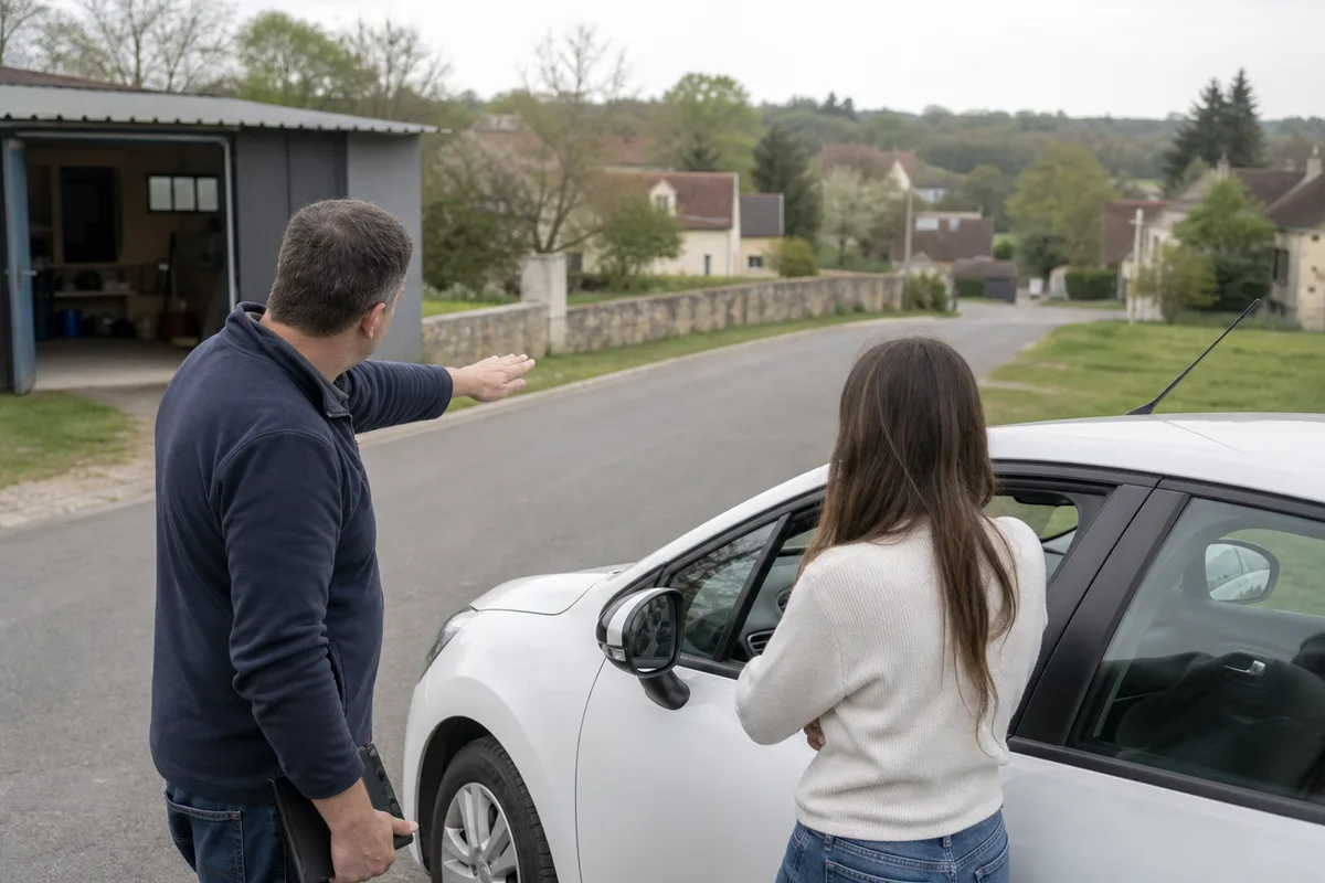 Enseignant de la conduite expliquant une manœuvre à une élève